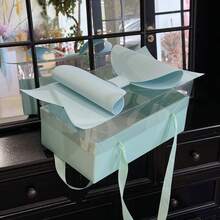 1pc Bow Decorative Gift Box Set, Suitable For Floral Packaging, With Handle & Ribbon, Plastic & Paper Material, For Wedding, Party, Birthday, Valentine's Day Gift Wrapping - Multicolor - View 14