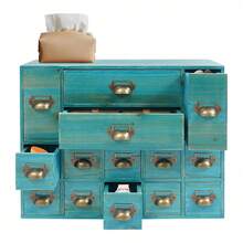 Old Style Medicine Cabinet, Dressing Table Storage Box, Wooden 14 Drawer Storage Box - Màu xanh lam - Xem 11
