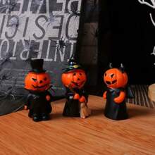 3 pièces Décoration créative d'ornement en résine de citrouille démon d'Halloween, statuette de sorcière de citrouille de bureau pour la décoration de la pièce. Décorations d'Halloween, fête de vacances d'Halloween, décoration d'automne, cadeaux pour les gens.