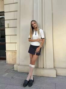 صيفي جديد للنساء -سترة كاجوال بياقة مكسورة الألوان وأكمام قصيرة- مناسبة للعمل/المكتب/العطلات