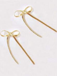 1 Pair European & American Fashion Minimalist Bowknot Long Chain Earrings, Niche Design Suitable For Women's Daily Or Party Wear
