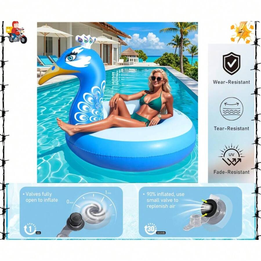 Flotador Inflable Gigante De Pavo Real Para Piscina – 160x142x132 Cm, Soporta Hasta 97 Kg – Divertido Para Playas Y Piscinas
