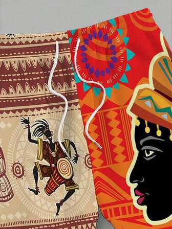 2025秋季新款非洲风格3D复古印花运动服男士休闲松紧腰抽绳健身裤