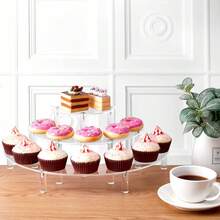 三层纸杯蛋糕架，2个透明香水收纳盒，半圆形甜品桌展示套装，适用于小雕像，半月形展示架，适用于玩具收纳袋，派对，婚礼