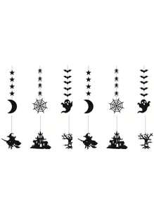 12pcs Halloween Spider Witch Ghost Bat Decoration Flower Hanging Ornaments, Halloween Creative Hanging Ornaments, Halloween Atmosphere Decoration Supplies, Holiday Home Decoration Pendants, Garden Holiday Hanging Ornaments, Halloween Outdoor Decoration, Haunted House Props, Suitable For Halloween Party Halloween Decor Fall Decor Room Decor