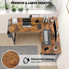 Black Reversible L-Shaped Computer Desk With Wooden Desktop | CPU Stand & Side Storage Bag | Space-Saving Design - Brown - View 5