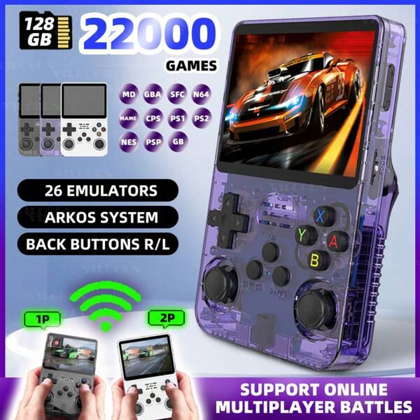 R36S Retro Handheld Spielekonsole mit Arkos Linux System, 3,5 Zoll IPS-Bildschirm, tragbarer Videoplayer, Mini-Spielekonsole mit über 15.000 integrierten Spielen, Bluetooth 4.2 und 5G WLAN