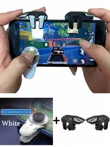 A Foldable 4-In-1 Multifunctional Mobile Game Controller And A Pair Of Intelligent Mobile Game Controller Triggers - Enhance Your Gaming Experience With Sensitive Shooting Target Buttons, Six-Finger Flexibility, And Smooth Operation - Ideal For Mobile Phone Gamers Seeking Precision And Control