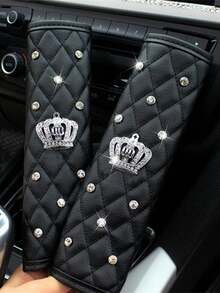 2pcs Car Diamond Shoulder Protector Pads, Leather Car Anti-Pinch Protection Covers - Black - View 11