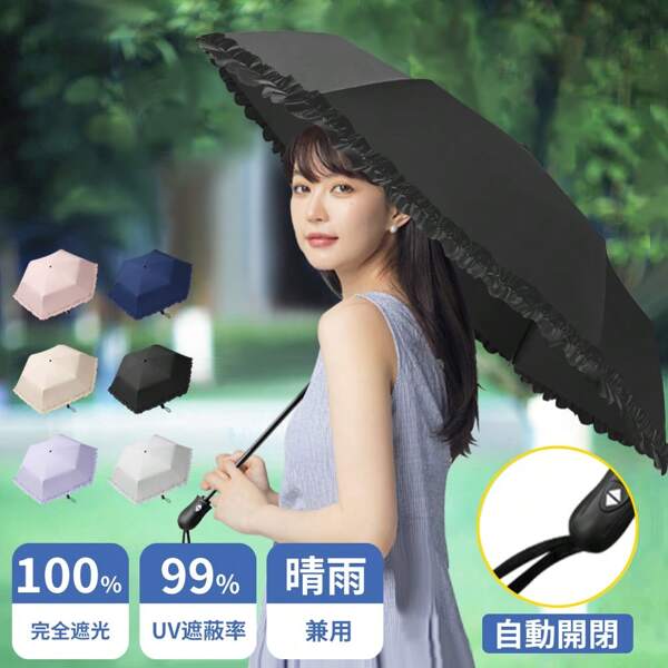 PUTDIL Parasol, Complete Shading, Folding, Automatic Opening And Closing, UV Protection, UPF50+, 100% Shading Rate, Frills, Heat Protection, Folding Umbrella, Compact, Folding Parasol, UV Protection, Windproof And Water Repellent, For Both Sunny And Rainy Days, Easy To Carry, UV Protection, Heat Protection, Cool, Cute, For Women, Fashionable, For Ladies, Mother's Day, Gift