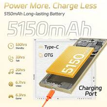 OUKITEL C61 Android 15 智能手机（无合约）, 16GB+128GB /1TB 手机（无合约）, 6.88 英寸 HD+ 90Hz 屏幕 5150mAh 手机（便宜）, 13MP+5MP, 4G 双卡双待手机/指纹/OTG/Face ID