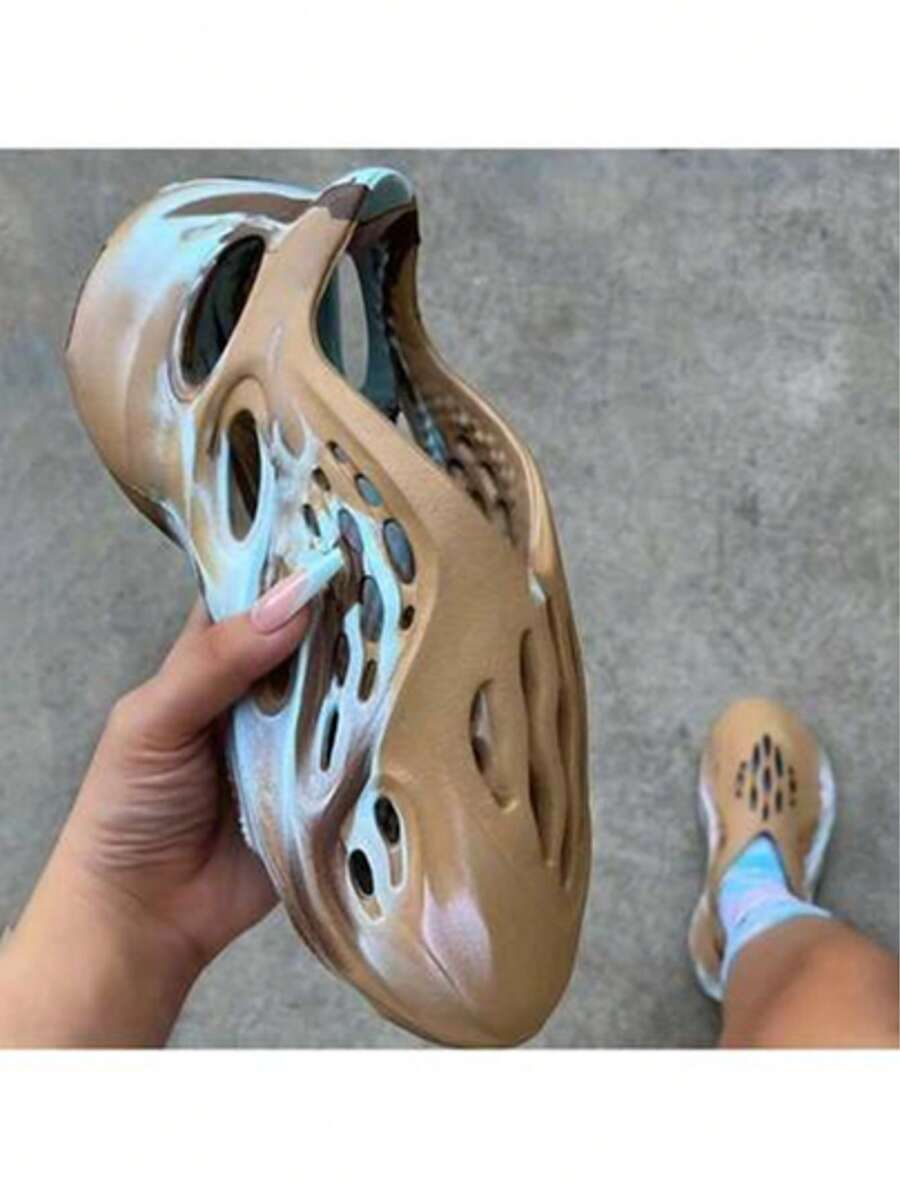 Foam Runners Shoes For Men Women, Soft Cloud Slides Slippers Non-Slip Walking Sandals, Beach Platform Pillow Sandals Lightweight Slip-On Foam Runners, Outdoor Quick-Drying Sports Slides Casual Fashion Sports Sandals - 藍褐粉 - 查看 1