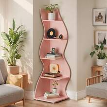 70-Inch Five-Layer Corner Bookshelf, Book Corner, Corner Display Cabinet, Room Decoration Shelf, Bedroom Decoration Shelf, Suitable For Living Room, Study And Bedroom, Easy To Install, Indoor Plant Stand, Modern And Simple Style - 粉色 - 查看 3