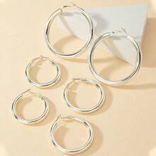 3 Pairs Minimalist Design Smooth Hoop Earrings,Fashionable & Elegant, Suitable For Daily Wear
