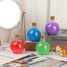 Paquete de 30 botellas de plástico con tapón de corcho de madera, frasco pequeño para decoración, botella de almacenamiento redonda, tarro decorativo para arena, caramelos, manualidades DIY, tarro para Halloween y cumpleaños - Multicolor - Ver 7