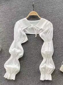 1pc Black-And-White Or Apricot Color Ice/Cool Silk Sun Protection Arm Sleeve, Loose Open-Front With Belt Shawl For Driving Winter Fall - Cloak Shawl - View 10