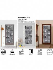 1 件/12//28/35 个口袋可用网袋鞋架，壁橱门悬挂式整理器，大口袋悬挂式鞋架用于壁橱网状门后鞋存储门衣架，门上鞋整理器壁橱悬挂式鞋架衣架，节省空间 - 灰色 - 查看 2