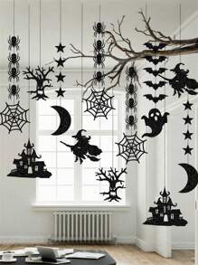 12pcs Halloween Spider Witch Ghost Bat Decoration Flower Hanging Ornaments, Halloween Creative Hanging Ornaments, Halloween Atmosphere Decoration Supplies, Holiday Home Decoration Pendants, Garden Holiday Hanging Ornaments, Halloween Outdoor Decoration, Haunted House Props, Suitable For Halloween Party Halloween Decor Fall Decor Room Decor