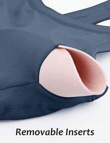 Workout Tops Women With Built In Bra, Sleeveless Gym Tops Seamless Racerback Athletic Yoga Shirts, Activewear - 灰藍色 - 查看 6