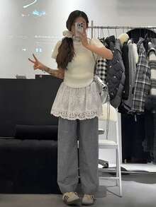 1件芭蕾舞风格蕾丝中长裙，多功能迷你裙，多层设计，可遮盖臀部和裙摆 - 彩色 - 查看 3