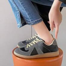 Men's Vintage Low-Top Sneakers, Classic Suede Leather Casual Shoes, Retro Trainer With Gum Sole, GAT Style(Grey) - 灰色 - 查看 2