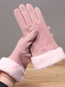 1 Paio di Guanti Termici Beige Compatibili con Touchscreen, Imbottiti, Caldi per Autunno/Inverno - Rosa Baby - Visualizzare 2