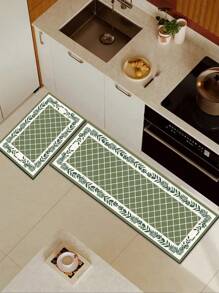 1 pezzo Tappetino da cucina in diatomite, con motivo a rombi verdi e marroni, design a grano, stile minimalista di lusso, che allevia la fatica in cucina, impermeabile e resistente allo sporco, spessore 3mm, personalizzabile, tappetino in silicone morbido e confortevole, con strato superiore in tessuto, strato intermedio in spugna e strato inferiore in gomma, adatto per cucina, bagno, ingresso, lavanderia