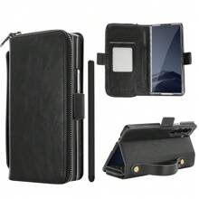 VIETAO Pulsera multifuncional con cartera con cremallera, bolsa para teléfono, estuche de móvil de piel sintética compatible con Samsung Galaxy Z Fold 4 5 6 7, soporte de mano, correa protectora