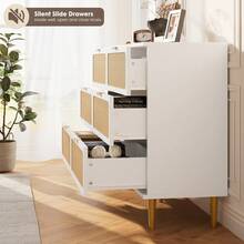 mteryoing Fashion Elegant Style Dresser, Rattan 6 Drawer Dresser For Bedroom, Large Double Dresser With Deep Drawers For Living Room, Hallway, Bedroom - 白色 - 查看 5