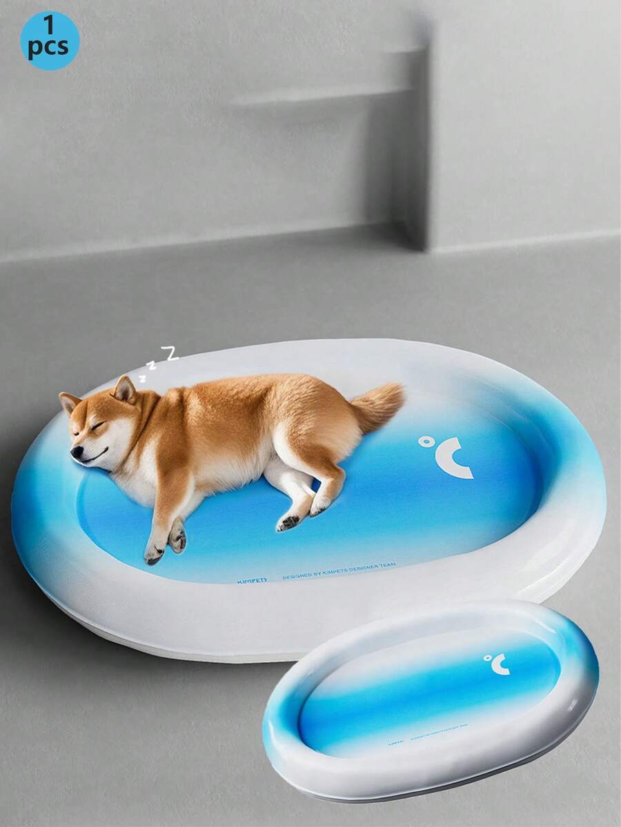 1pc Pet Ice Mat Dog Cooling Bed Pad, For Golden Retriever Teddy And Other Dogs/Cats, Help Relieve Heat In Summer, Cooling Mat - Blue and White - View 1