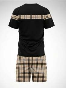 Men's Striped Print Crew Neck Short Sleeve T-Shirt & Shorts Set