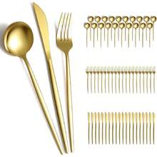 Gold Cutlery Set 60 Piece Service For 20, Titanium Gold Plated Stainless Steel Flatware Set, Knives Forks Spoons Cutlery Set For Wedding, Parties, Birthday, Restauroom, Dishwasher Safe - 2. 60 Pieces B - View 9
