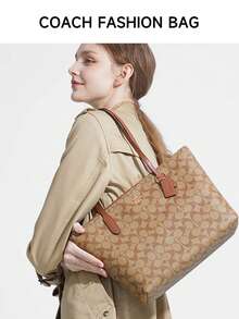 Coach Túi xách đeo vai bằng da màu nâu, túi đeo vai cỡ lớn dành cho nữ, khóa kéo, ví cầm tay, túi đi làm, mua sắm thường ngày. - màu nâu - Xem 3