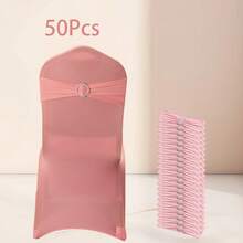 50PCS Premium Stretch Milk Silk Chair Bow Ties Adjustable Elastic Bands With Slider Buckles For Weddings, Banquets & Special Events. - Hồng nhạt - Xem 1