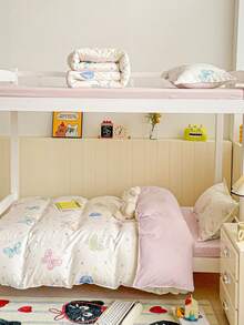 4件套儿童床上用品套装，适用于双层床、婴儿房、幼儿园、儿童房，包括1个被套、1个床笠、2个枕套，双面印花设计 - 蝶舞仙子 - 查看 4