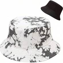 Reversible Bucket Hat For Women, Cute Beach Fisherman Style - Tie Dye Greywhite - View 1