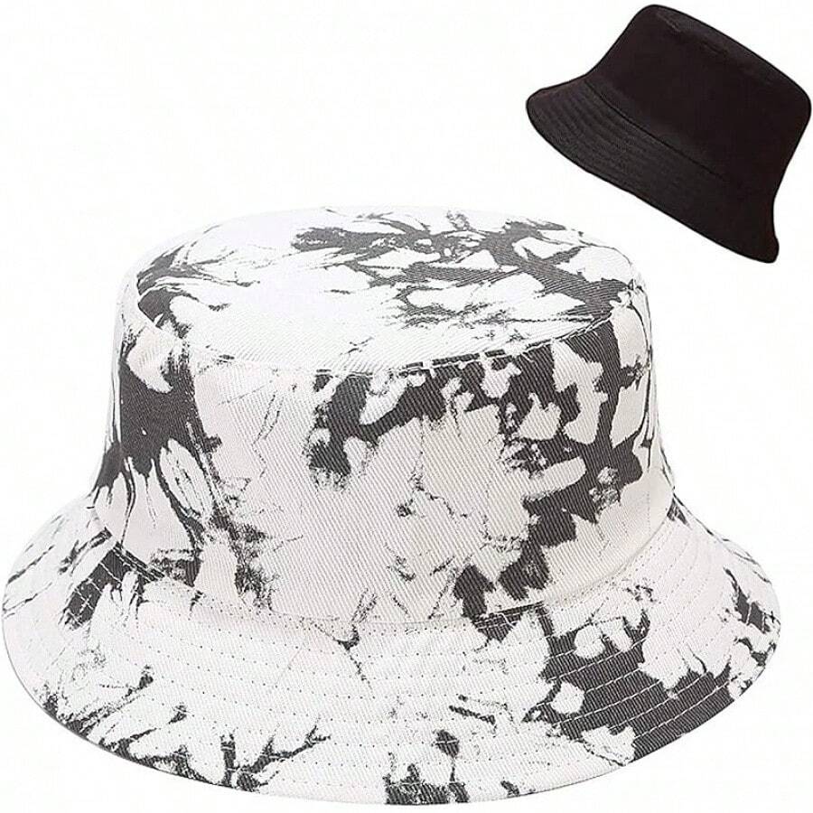 Reversible Bucket Hat For Women, Cute Beach Fisherman Style - Tie Dye Greywhite - View 1