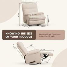 Large Glider Rocker Recliner,Beige Swivel Rocking Recliner Chair,Reclining Sofa Rocking Chair Nursery,23 Inches Deep Seat & 27 Inches High Back,For Living Room, Bed Room‎ (Beige) - Beige - View 2