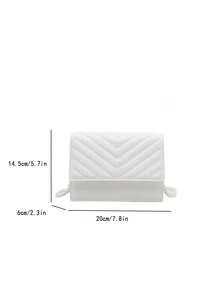 1 件简约百搭纯色 V 形压花 PU 皮革女士斜挎方形包，优雅时尚奢华珍珠链带迷你单肩包，适合女性日常约会、购物，也可作为礼物 - 白色 - 查看 6