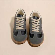 Men's Vintage Low-Top Sneakers, Classic Suede Leather Casual Shoes, Retro Trainer With Gum Sole, GAT Style(Grey) - 灰色 - 查看 3