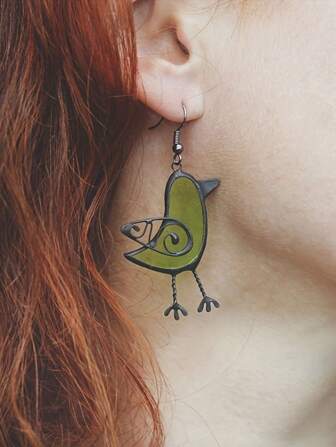 1 Pair Vintage Unique Multi-Color Bird Drop Black Earrings, Cute Women Party Jewelry Gift For Valentine's Day, Mother's Day, Birthday
