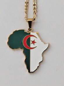 Popular Africa Theme Dripping Oil Stainless Steel Map Pendant Necklace