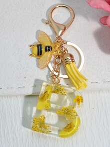 1 件首字母钥匙扣，带粉色可爱雏菊干花，女孩/女士包包吊坠装饰，带流苏配饰背包，适合学校汽车配饰哥特 Y2k - 黃色 - 查看 34