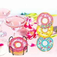 8 件套甜甜圈钻石画杯垫套装 - 用复杂的钻石圆点艺术和方便的支架打造闪亮的 DIY 饮料杯垫，适合成人和初学者