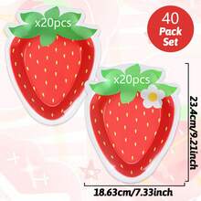10pcs/20pcs/40pcs/50pcs/Set, Shaped Strawberry Party Paper Plate Strawberry Theme Shortbread Dessert Cake Disposable Plate Suitable For Birthday Party, Wedding, BabyShower Party Decoration Supplies