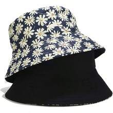 Reversible Bucket Hat For Women, Cute Beach Fisherman Style - Daisy Blue - View 6