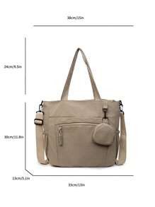 2 piezas Bolso de mano de unicolor de moda casual con monedero, de gran capacidad, adecuado para universidad/aula universitaria/ir al trabajo/festivales/vacaciones, para mujeres, principiantes y trabajadores de cuello blanco, chicas, estudiantes universitarias, damas, mujeres