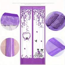 1 Set Magnetic Mosquito Door Curtain | Summer Fly Screen With Floral Butterfly Pattern, Easy Installation - Effectively Blocks Mosquitoes And Repels Insects, 1 Piece Magnetic Mesh Curtain With Push Pins, Mosquito Proof - Multicolor - View 3