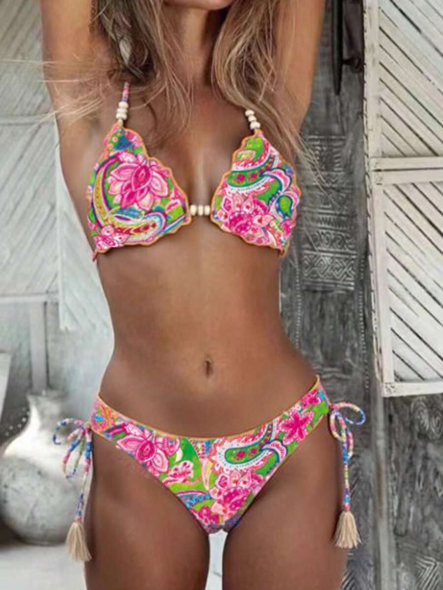 2 cái/bộ Bikini buộc lưng in họa tiết gợi cảm, du lịch nghỉ dưỡng bãi biển mùa hè