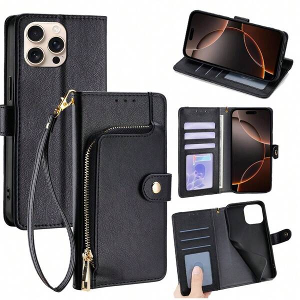 keyunfei Capa de Smartphone Antiderrapante e Multifuncional com Compartimento para Cartão, Zíper, Alça de Pulso, Função de Suporte, em Couro PU, Compatível com Apple 16/16E/15/14/13/12/11/Pro/Max/Plus/X/XS/XR, Galaxy S25/S22/S21/20/S24/S23 Plus/Ultra/FE/EDGE, Série A, POCO, MOTO e Mais